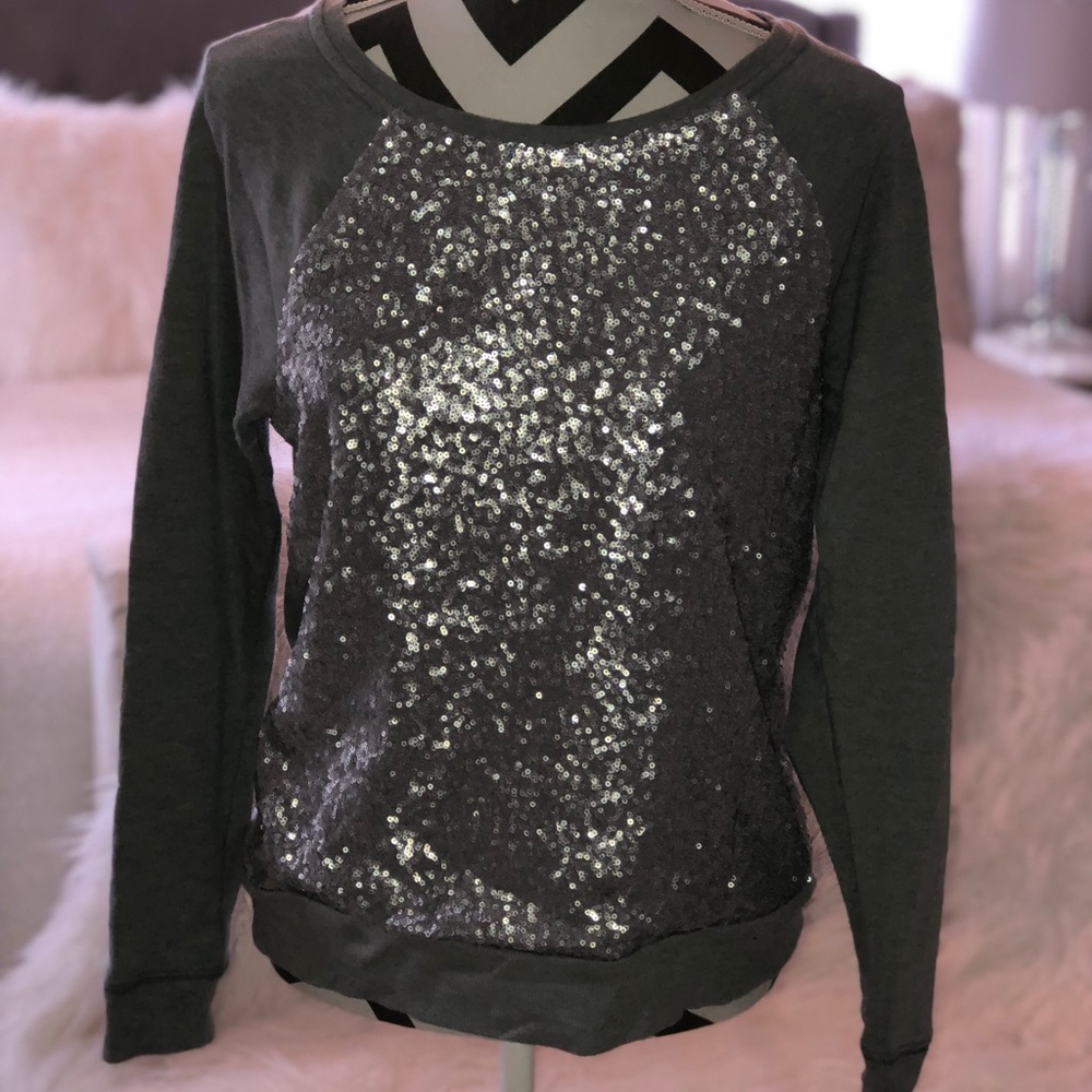 Silver sequin crewneck sweater